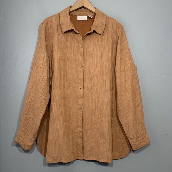 Studio Works Button Up Shirt Plus Sz 2X Soft Faux Suede Crinkle Western Shacket - Picture 1 of 9